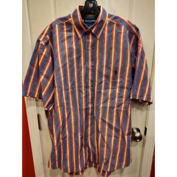 Ralph Lauren Golf Tilden Mens Shirt M Cotton Striped Short Sleeve Button Up Blue - Picture 2 of 6
